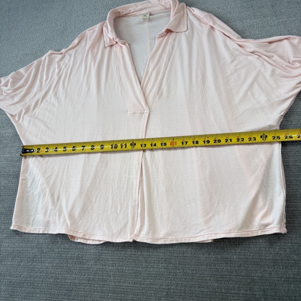 Free People Polo Top Cant Fool Me Pink Women M Split Hem Relaxed Dolman Boho - Picture 6 of 8